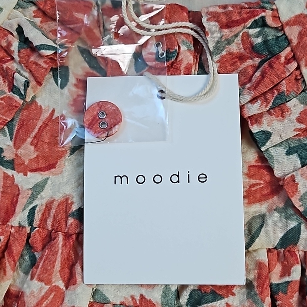 NWT Moodie Textured Cotton Coral Floral Print Ruffle Bib Collar Babydoll… - Picture 12 of 16